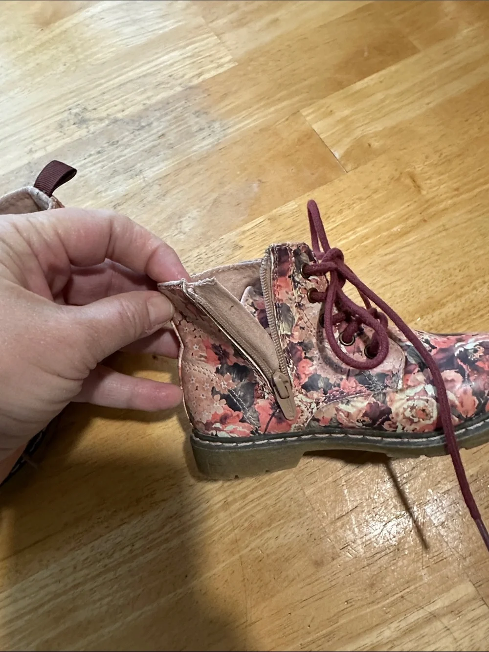 Zara Pink and Plum Floral Lace-Up Toddler Ankle Boots